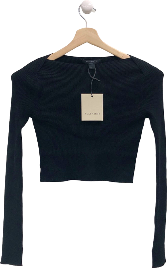 AllSaints Black Ribbed Long Sleeve Top Small