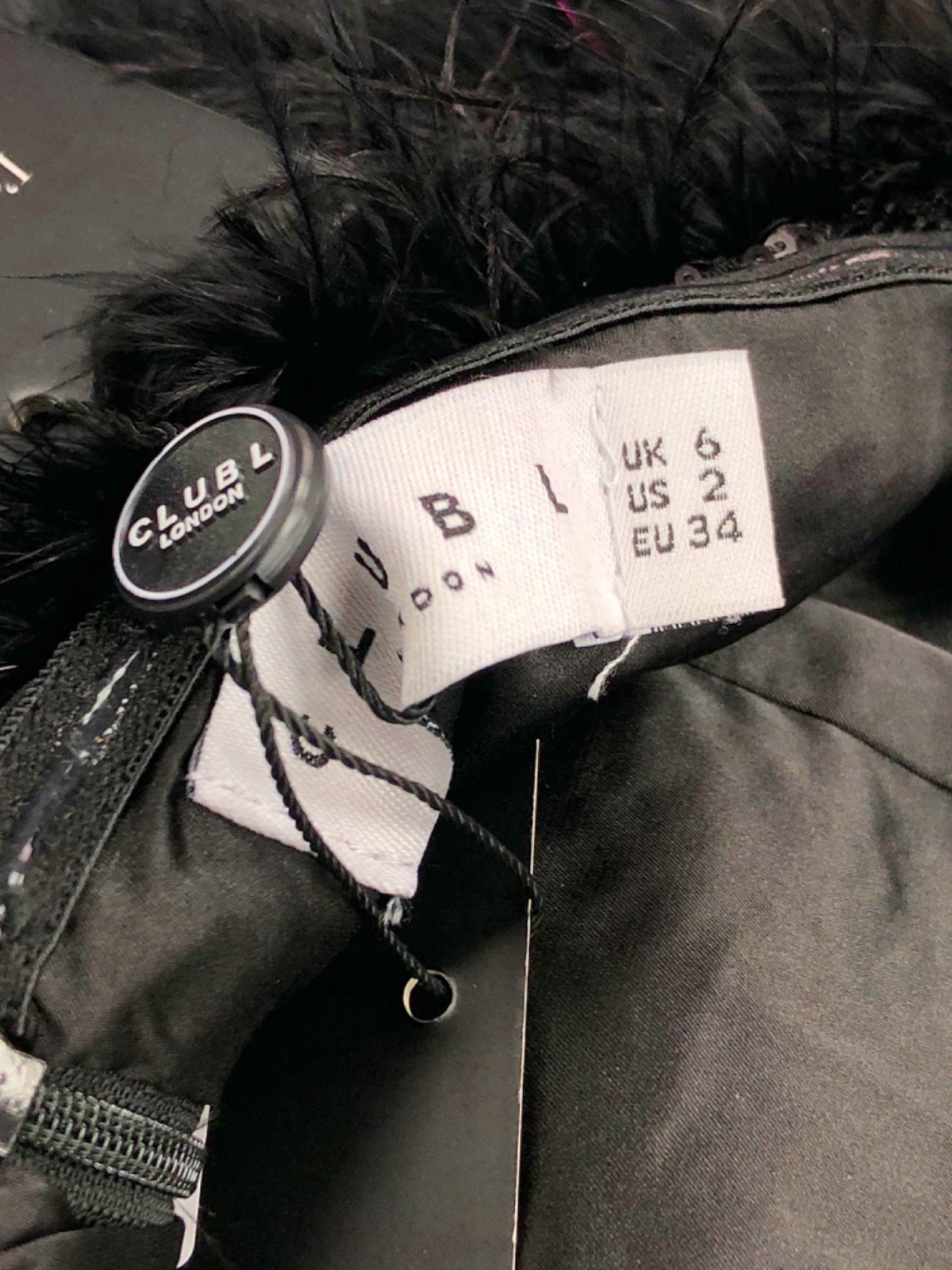 Club L London Black Feather Trim Sequin Maxi Dress UK 6