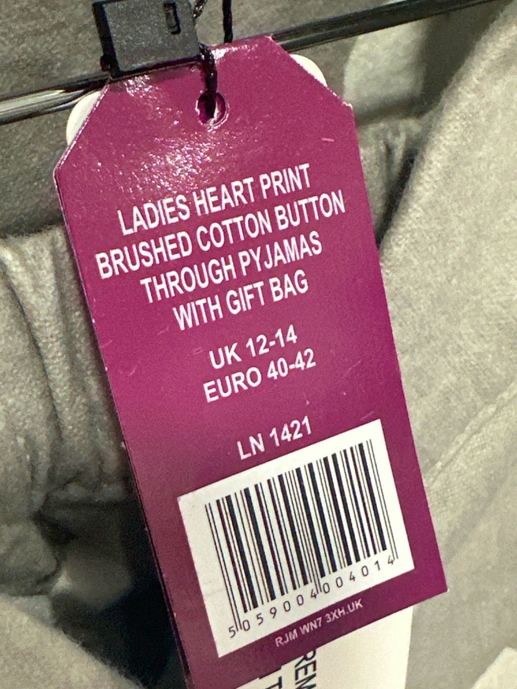 Grey Heart Print Brushed Cotton Pyjamas in gift bag  UK 12-14