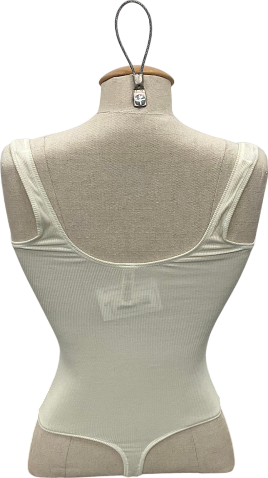 SKIMS Cream Ribbed Stretch Cotton Bodysuit UK XXS