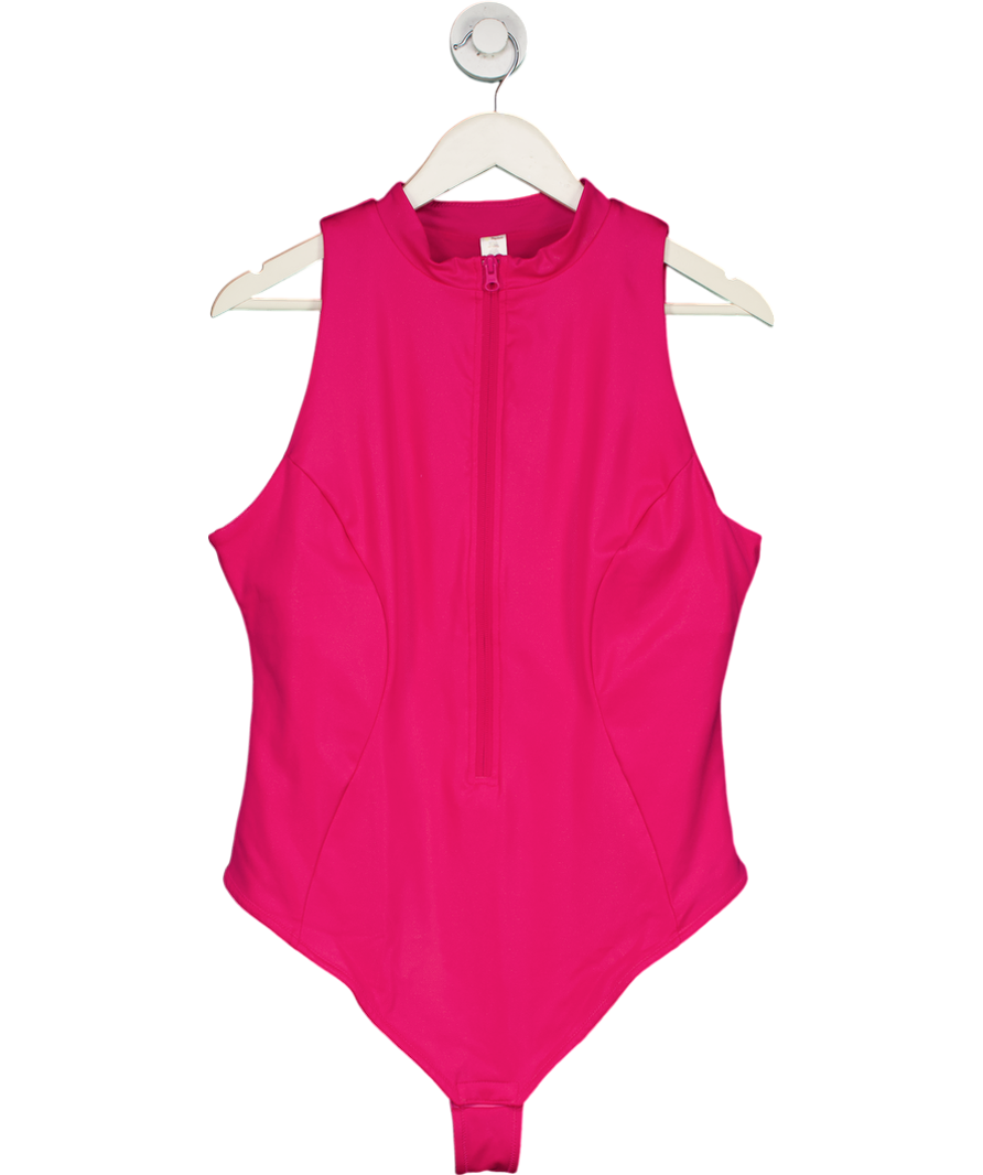 Popilush Pink Shapewear Faux Leather Mock Neck Zip Front Sculpting Bodysuit UK XXXL