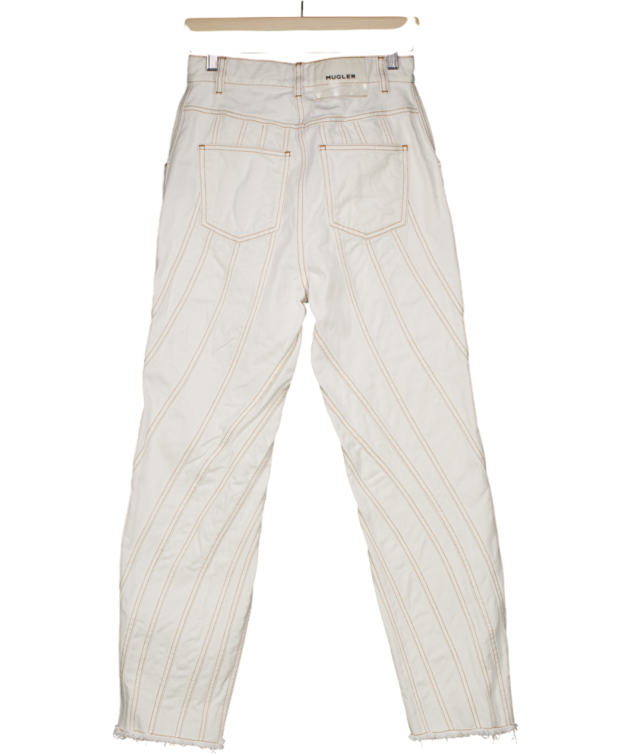 Mugler Cream Contrast Stitch Denim High Waist Jeans Fr38 UK 10