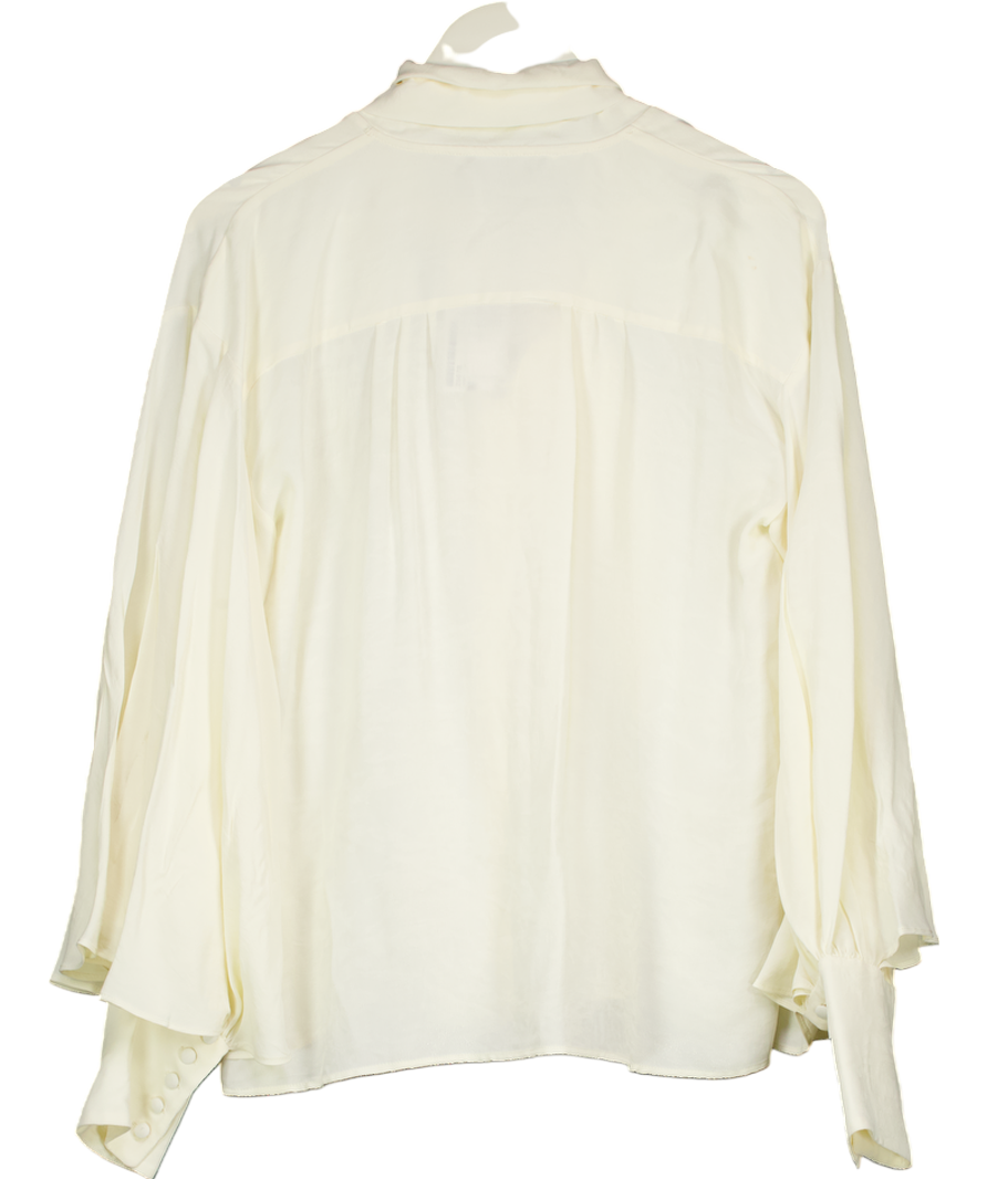 MANGO Cream Bow Neck Button Cuff Blouse UK L