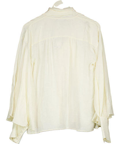 MANGO Cream Bow Neck Button Cuff Blouse UK L