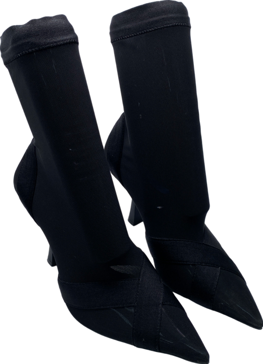 ZARA Black Sheer Hosiery Look Heeled Ankle Boots UK 6 EU 39 👠
