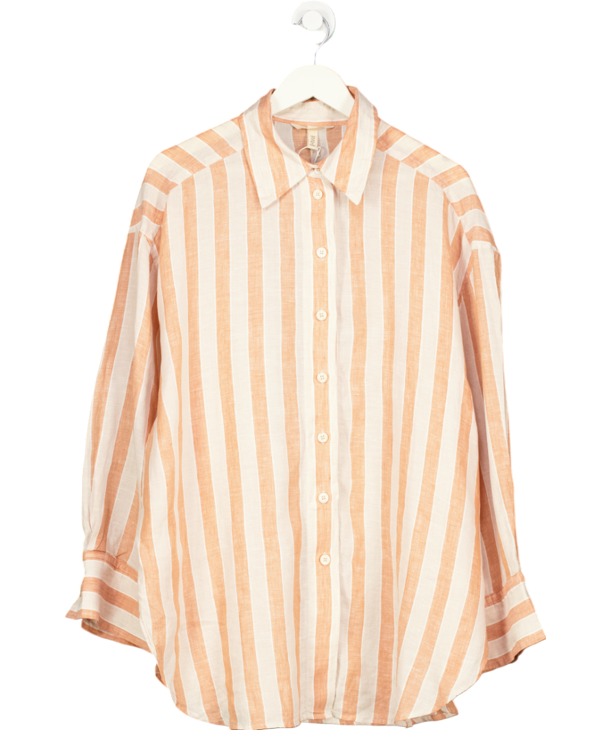 H&M Orange 100% Linen Striped Shirt UK M