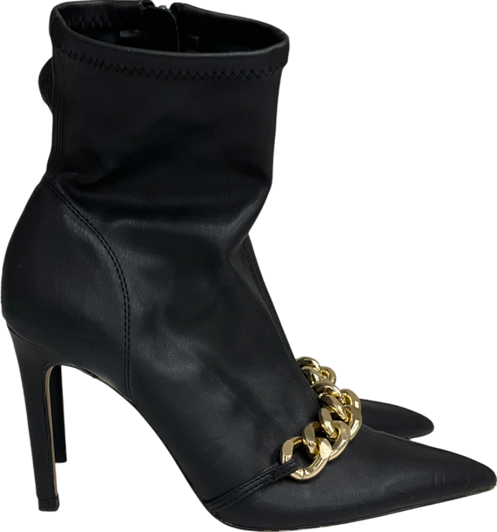 ZARA Black Gold Chain Faux Leather Ankle Boots UK 5 EU 38 👠