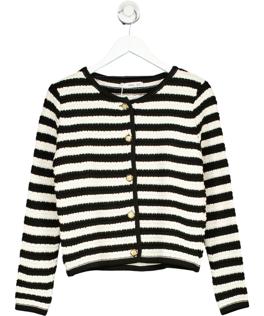 MANGO Black Striped Cardigan With Jewel Buttons UK S