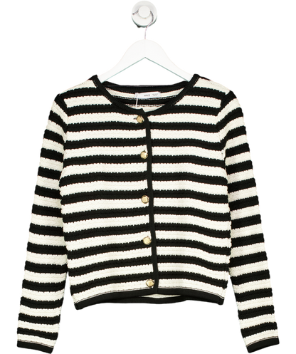 MANGO Black Striped Cardigan With Jewel Buttons UK S