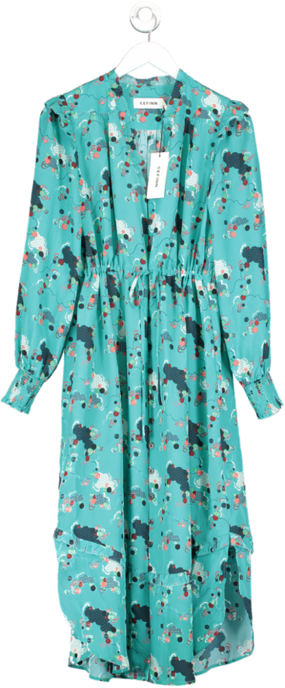 Cefinn Blue Stella Silk Midi Dress Cloud Print UK 12