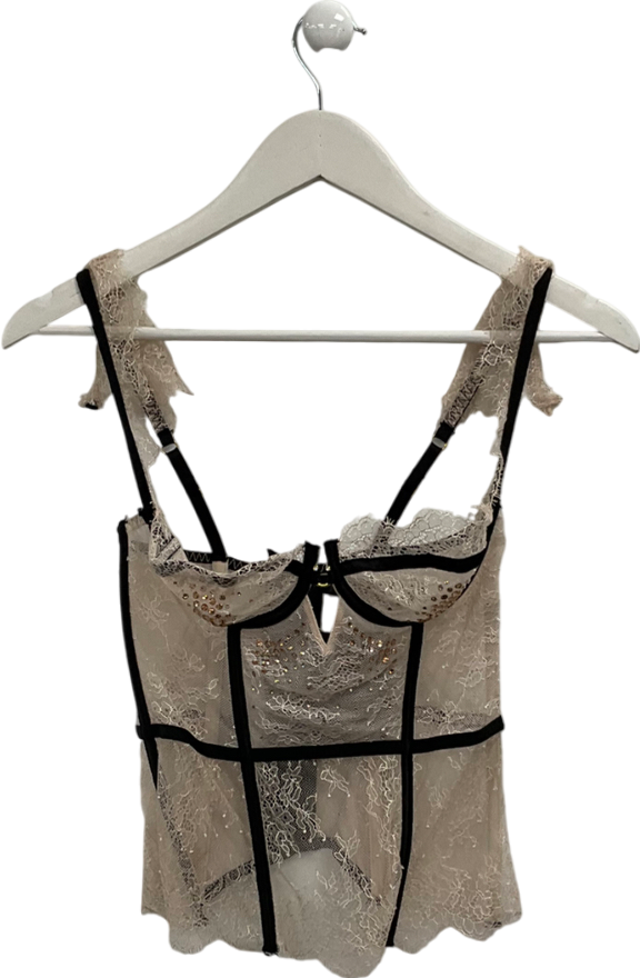victoria secret Beige Chantilly Lace Corset Top UK 34B
