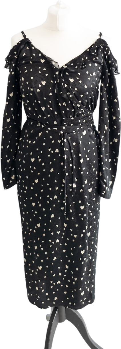 Essentiel Antwerp Black /cream Cold Shoulder Wrap Midi Dress UK 8