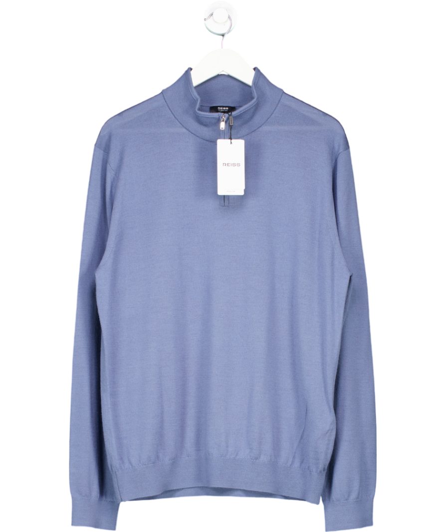 REISS Blue Blackhall Merino Wool Half Zip Jumper UK XXL