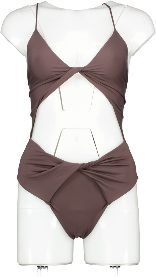More Noir Brown Twisted One-piece Swimsuit UK S