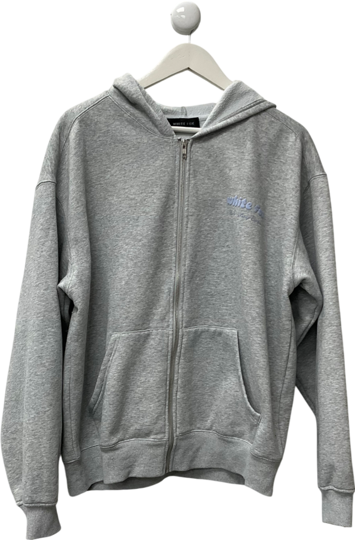 White Fox Grey Zip Front Hoodie UK M/L