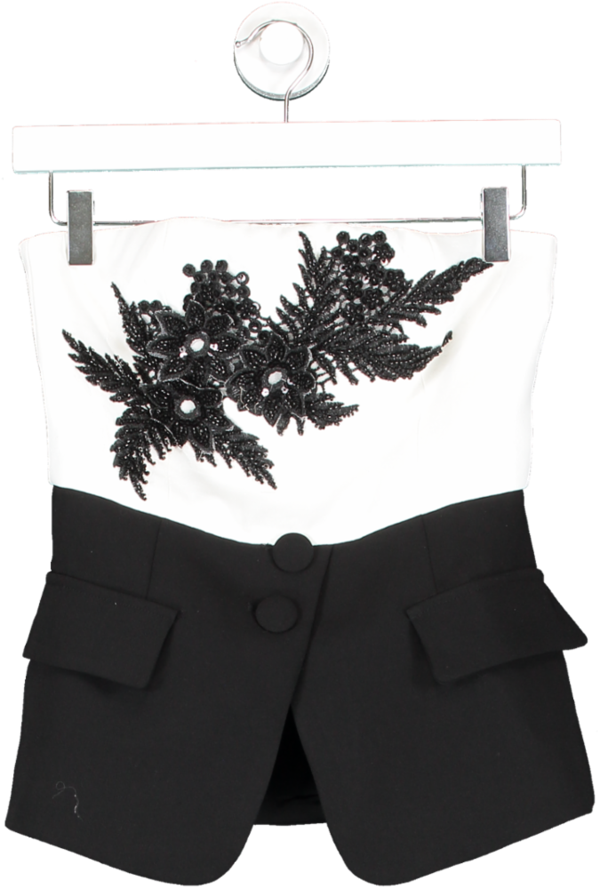 SHEIN Black Embellished Bustier Mock Pocket Top UK XS