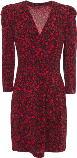 MAJE Red Rapita Wrap-effect Floral-print Crepe Mini Dress Fr40 UK 12