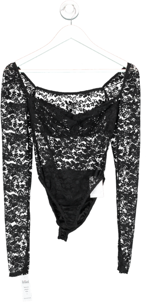 Haloure Black Lace Twist Detail Bodysuit UK S