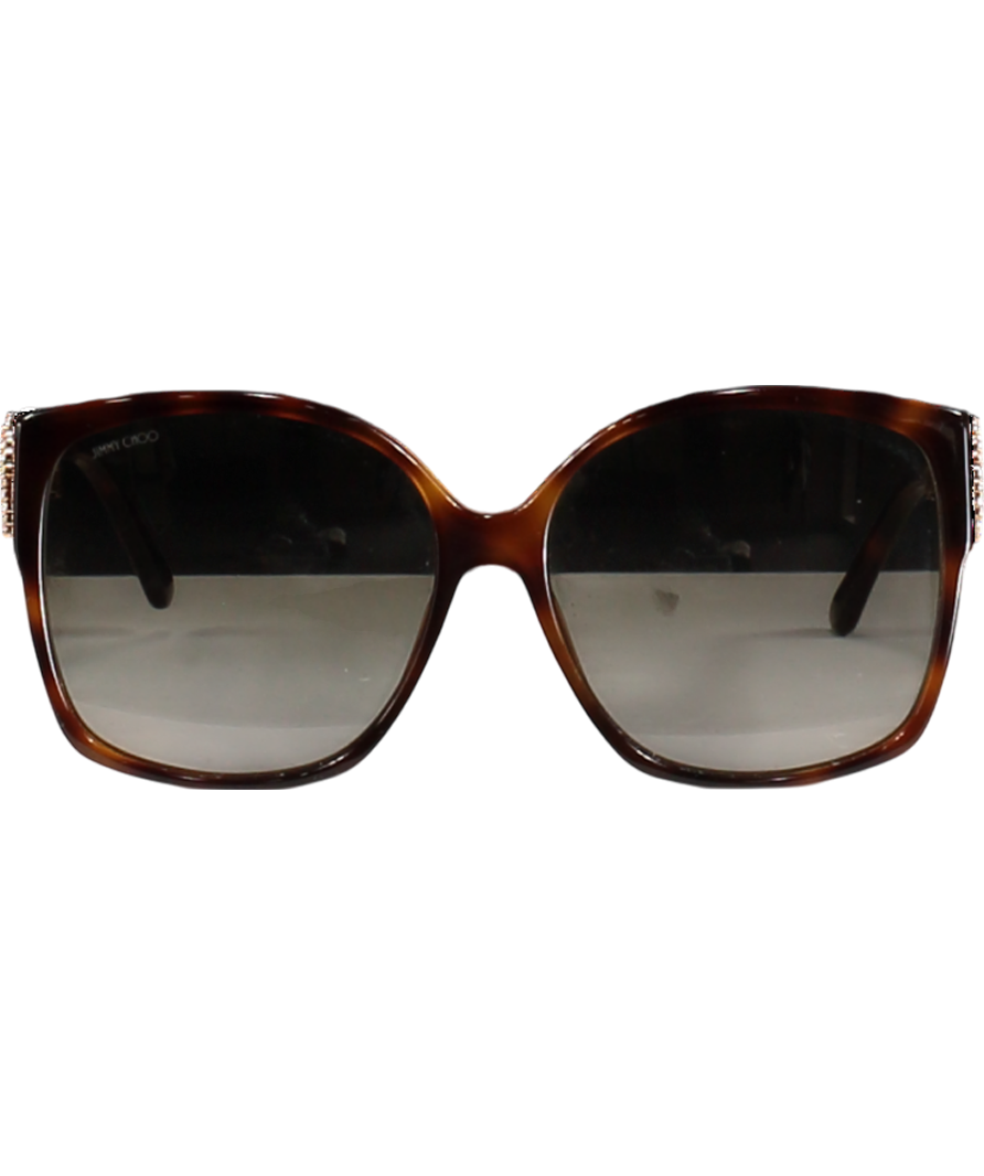 Jimmy Choo Brown Noemi Crystal Logo Sunglasses in case