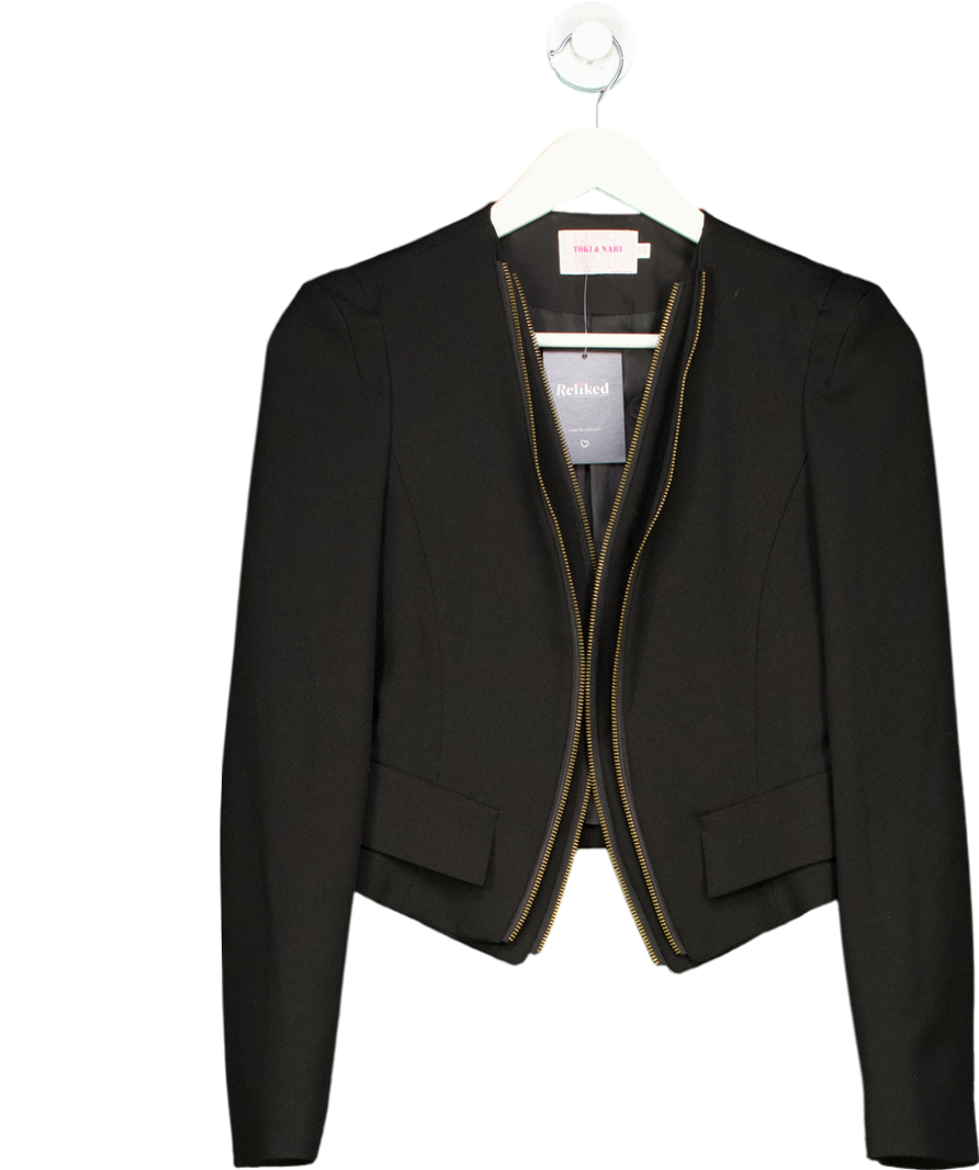 Toki & Nabi Black Zip Detail Cropped Blazer UK S