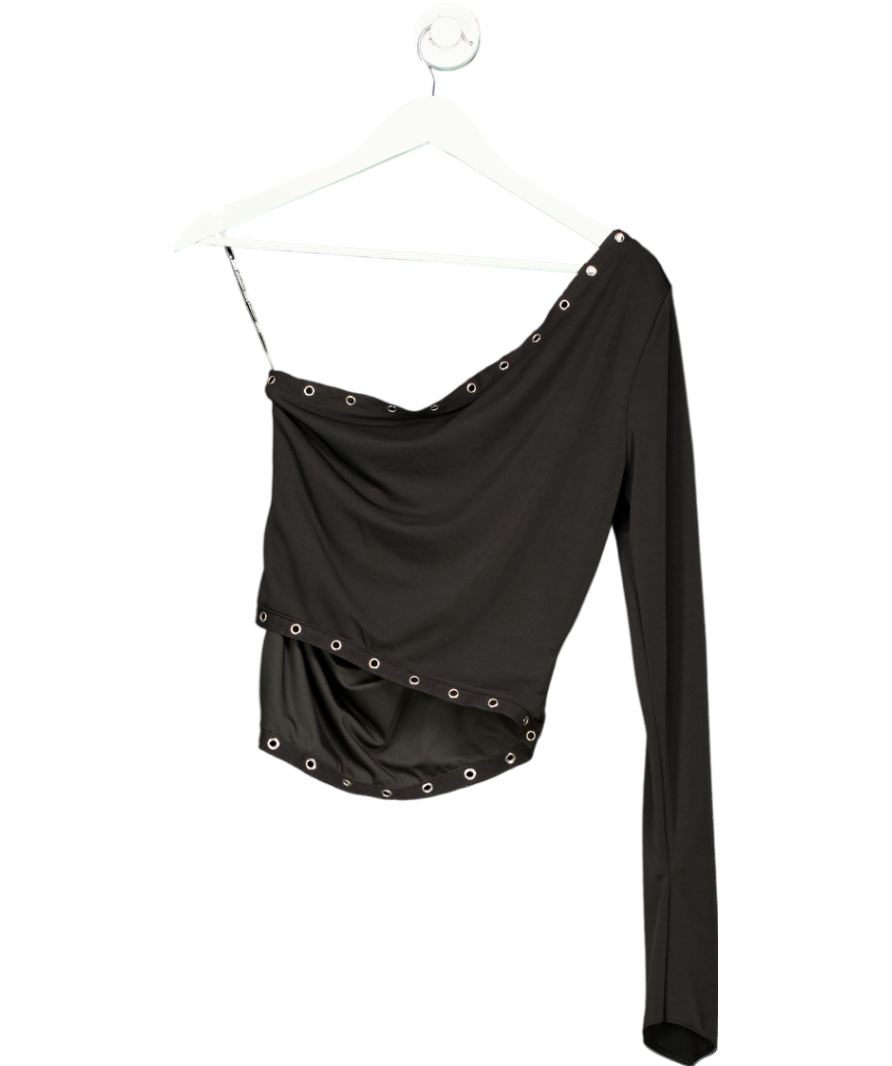 Mistress Rocks Black Eyelet Trim Single Sleeve Crepe Jersey Top UK M