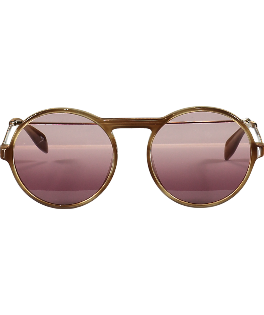Alexander McQueen Brown Am0192s 004 54 - Gold/havana Sunglasses
