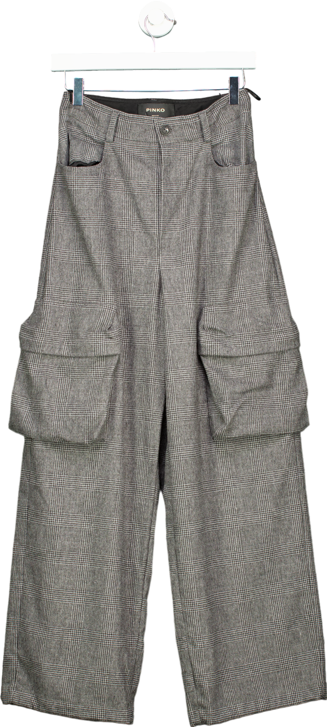 Pinko Grey Rhydon Pantalone Flanella Disegno Galles Trousers UK 6