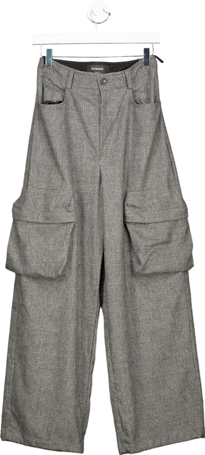 Pinko Grey Rhydon Pantalone Flanella Disegno Galles Trousers UK 6