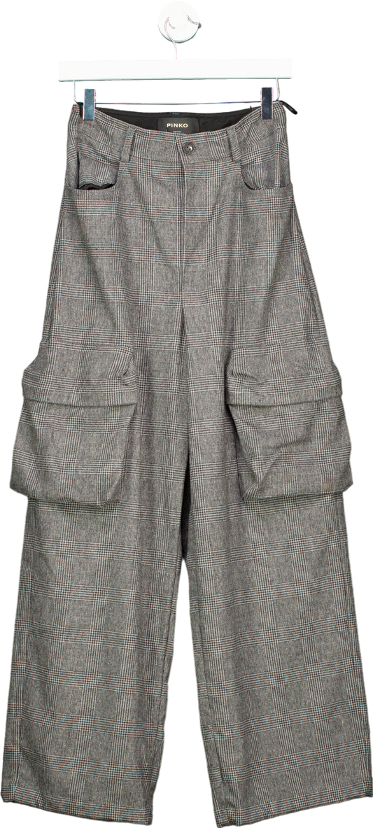 Pinko Grey Rhydon Pantalone Flanella Disegno Galles Trousers UK 6