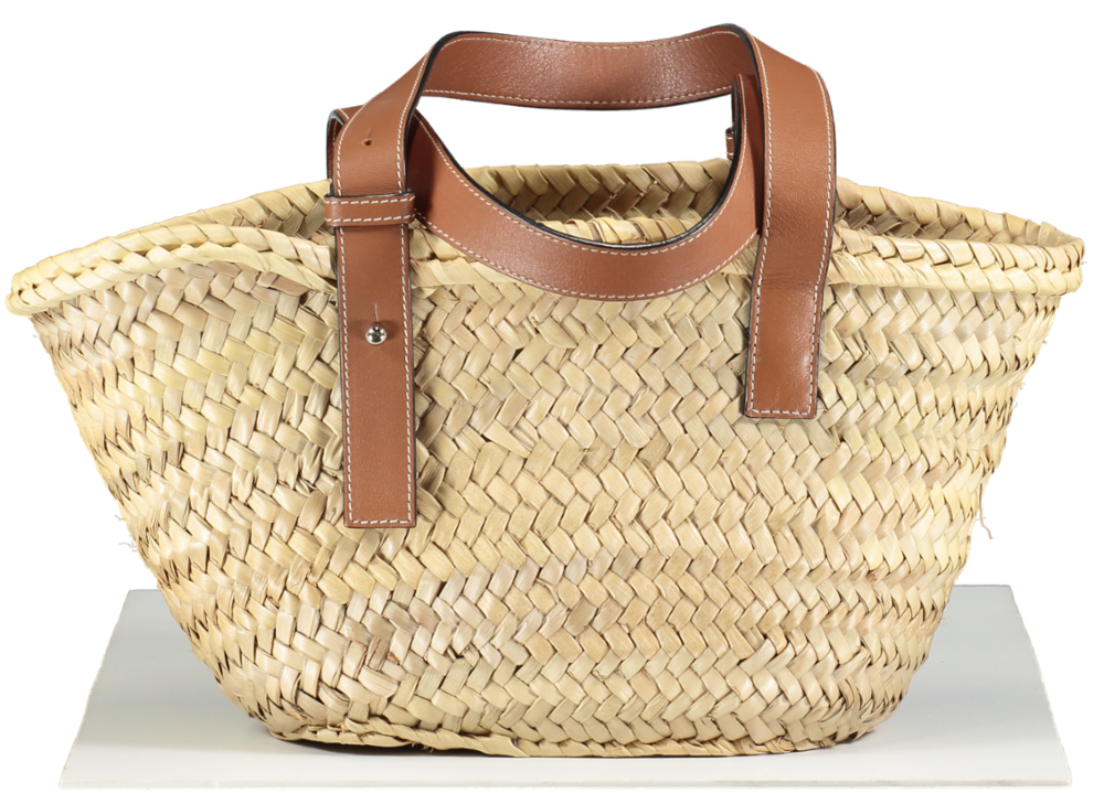 Loewe Beige Puzzle Woven Straw Basket Bag (small)