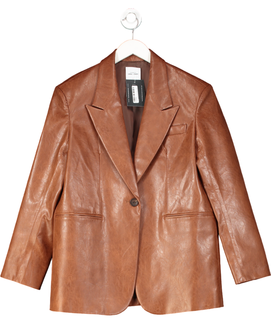 Fabrique X Sinha-stanic Brown Stonham Oversize Blazer In Eco Wax Leather UK XS