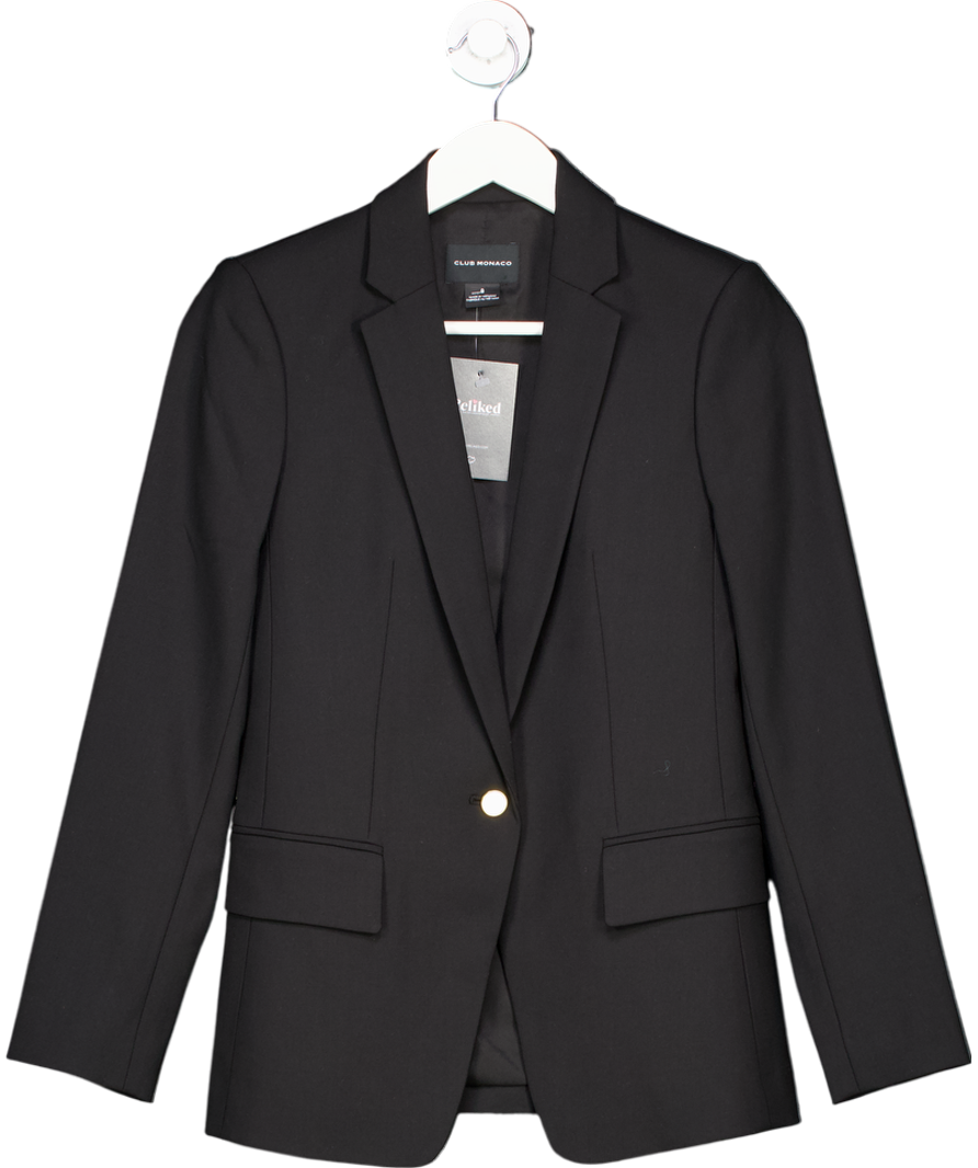 Club Monaco Black Single Breasted Wool Blend Blazer UK XS