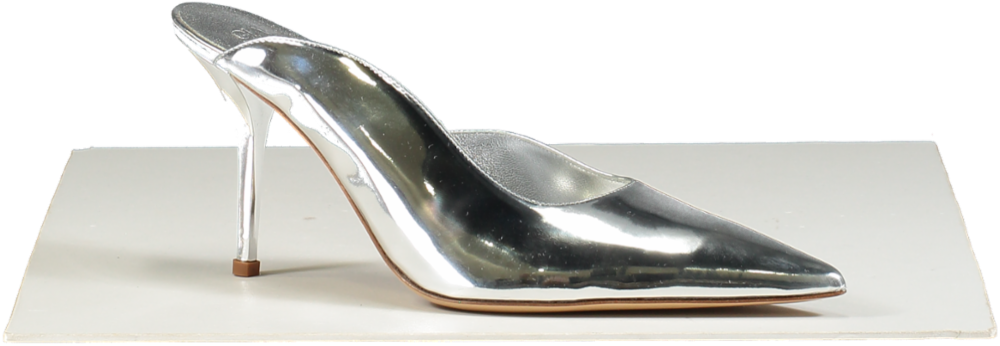 Gia Borghini Silver 85mm Abella mirror faux leather mules UK 6