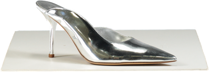 Gia Borghini Silver 85mm Abella mirror faux leather mules UK 6