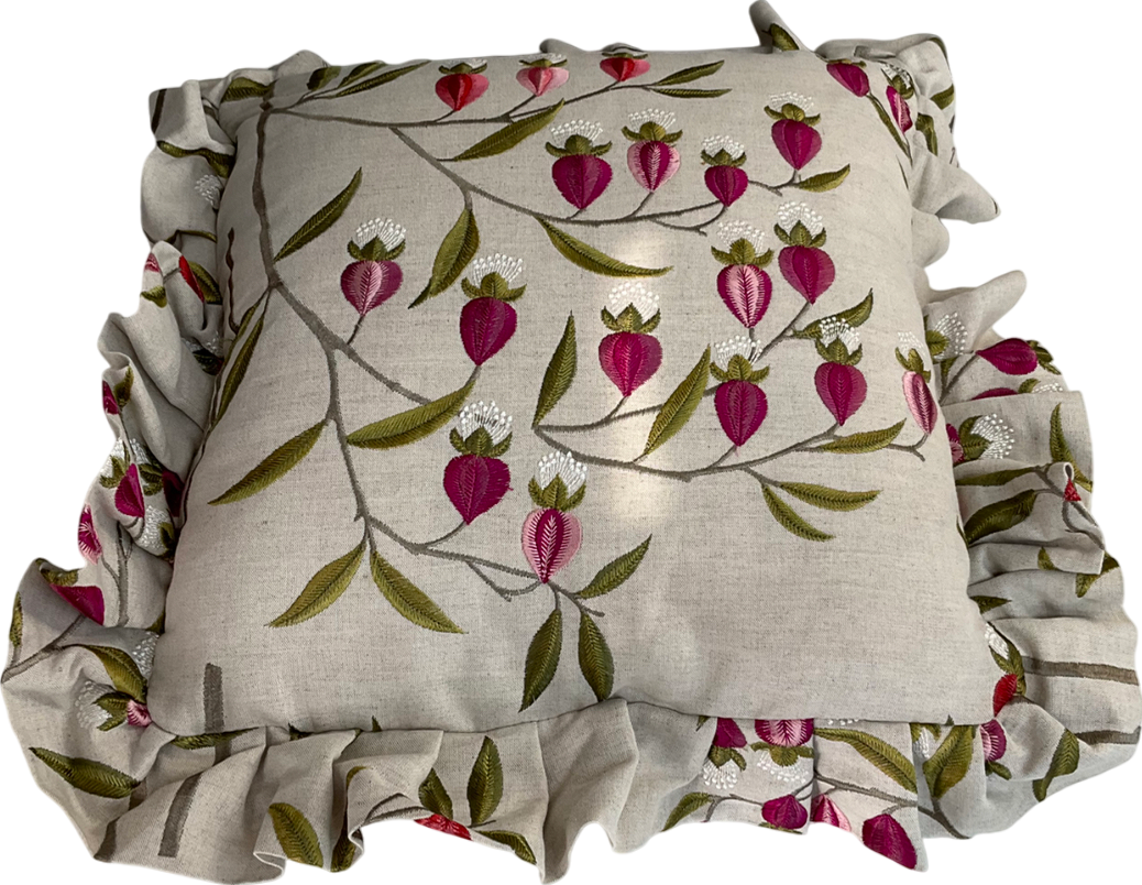 White Floral embroidered Cushion One Size