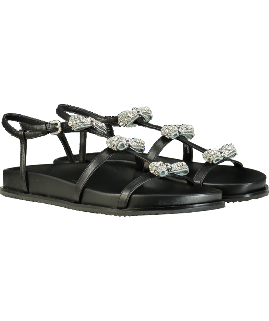 Kurt Geiger Black Pierra Leather Crystal Micro Bow Sandals UK 5 EU 38 👠