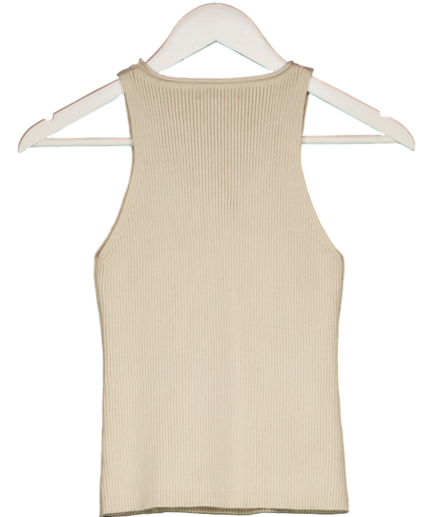 PRETTY LAVISH Beige Billie Ribbed Racer Tee UK S