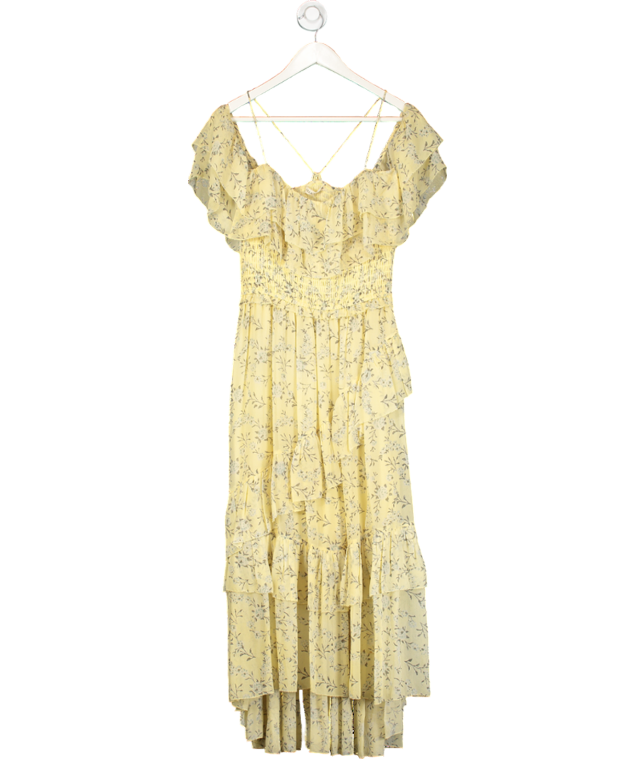 Ulla Johnson Penninah Cold-shoulder Ruffled Floral-print Silk-georgette Dress In Yellow UK 10