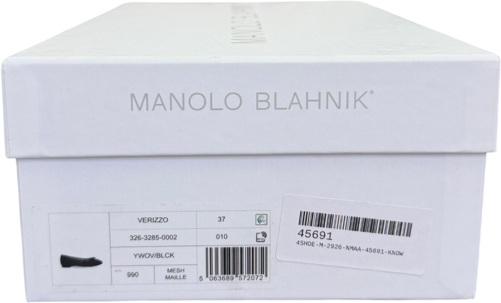 MANOLO BLAHNIK Verizzo Black Embroidered Mesh Ballet Flat Shoes UK 4 EU 37