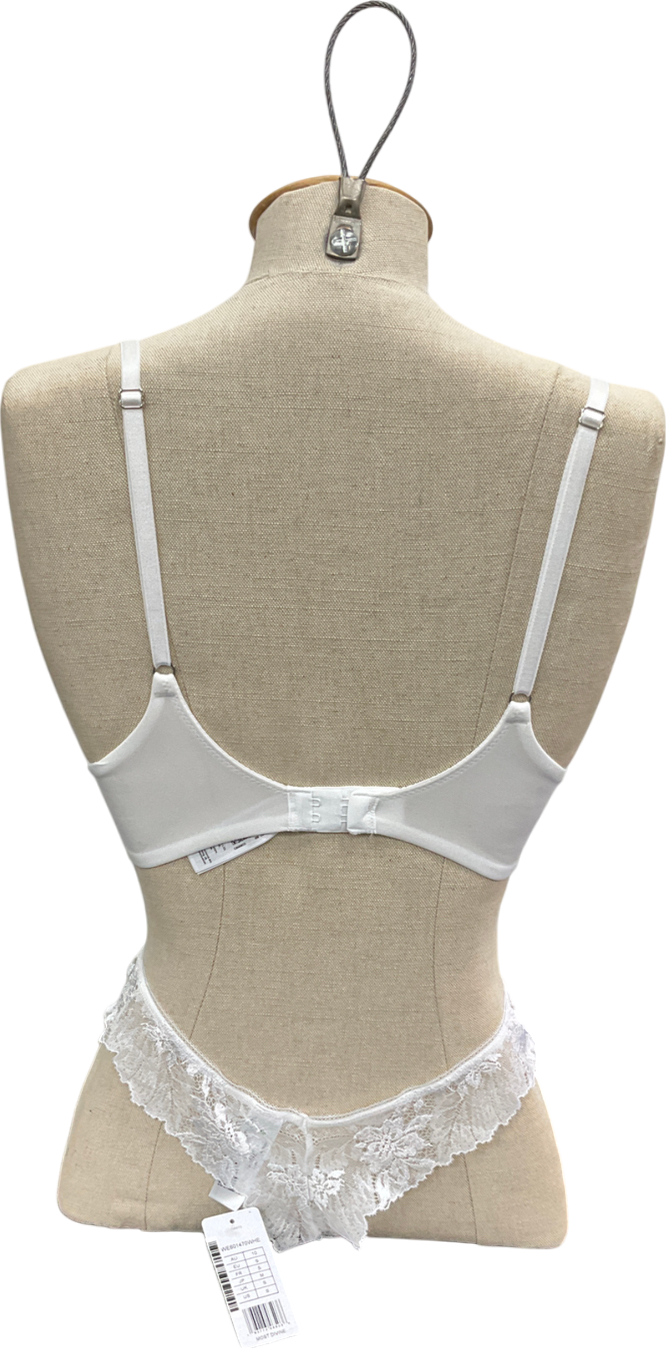 Wacoal White Most Divine Lace Plunge Bra & Most Divine Lace Thong UK 30C