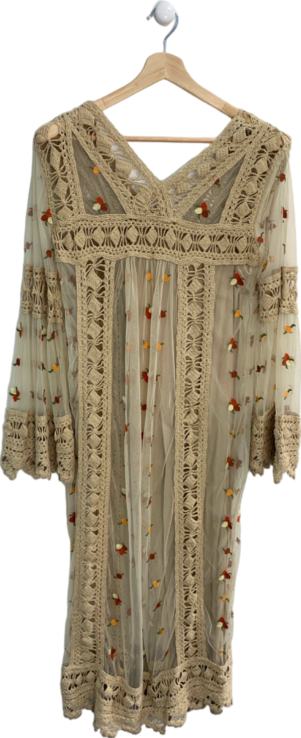 House of Harlow Beige Embroidered Crochet Maxi Dress UK S