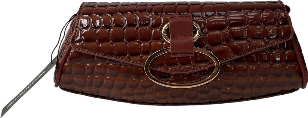 PrettyLittleThing Brown Vinyl Link Croc Print Shoulder Bag