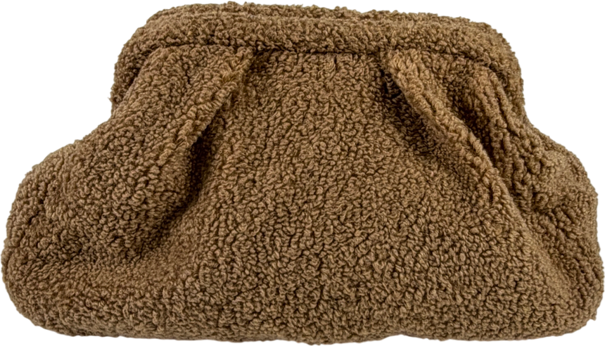 MANGO Brown Teddy Clutch Bag Oversized Caramel Sherpa Fleece Pouch