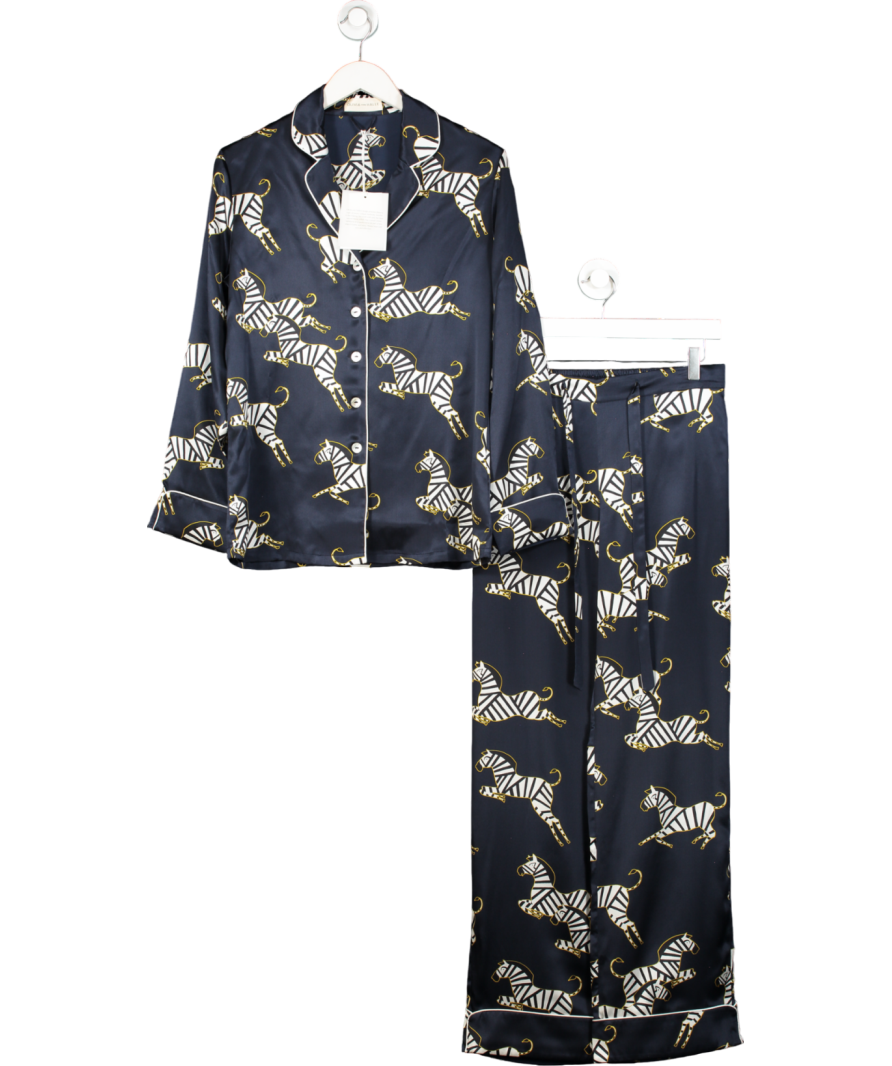 Olivia von Halle Blue Lila Zizi Navy Pyjamas In Silk Satin UK S