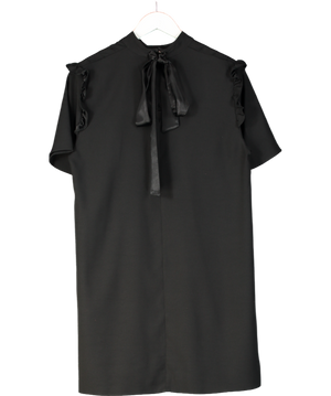 River Island Black Short Sleeve Tie Neck Tunic Dress UK 14