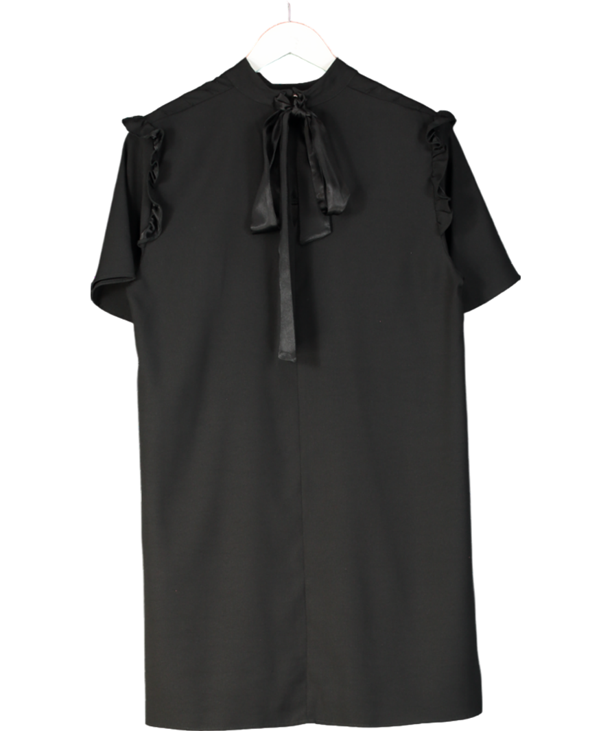 River Island Black Short Sleeve Tie Neck Tunic Dress UK 14 - Reliked River Island Black Short Sleeve Tie Neck Tunic Dress UK 14 - Reliked