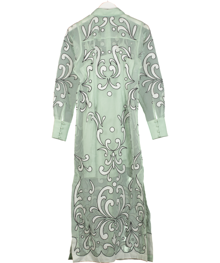 Karen Millen Green Applique Organdie Woven Midi Shirt Dress UK 6