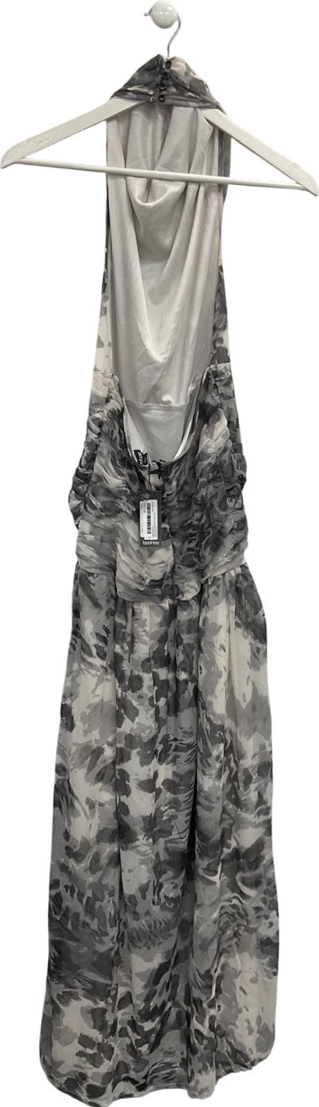boohoo Grey Chiffon Leopard Print Halterneck Maxi Dress UK 12
