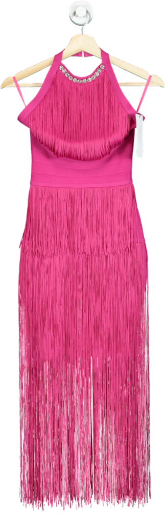 Karen Millen Pink Bandage Fringe Knit Midi Dress UK XS