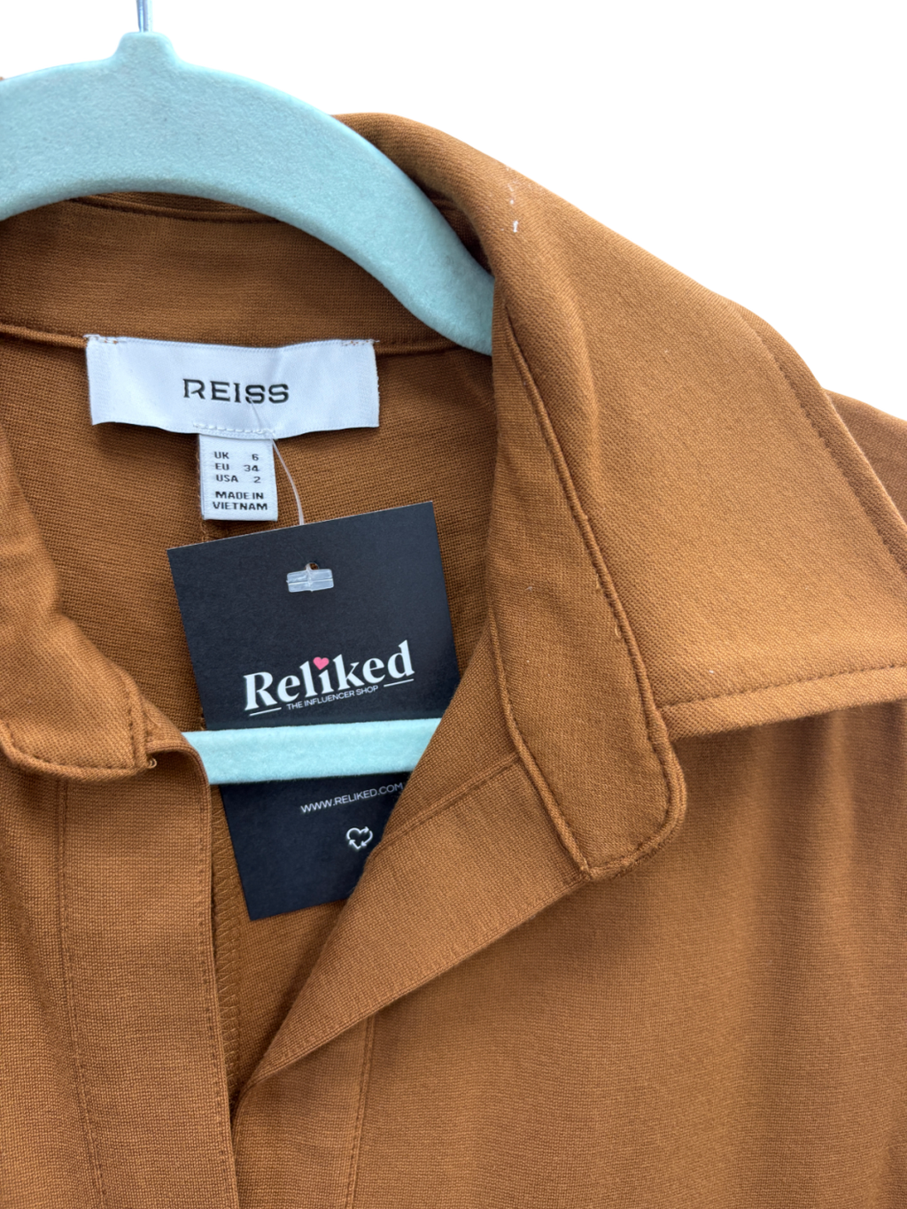 REISS Brown Astrid Jersey Collared Bodycon Dress UK 6